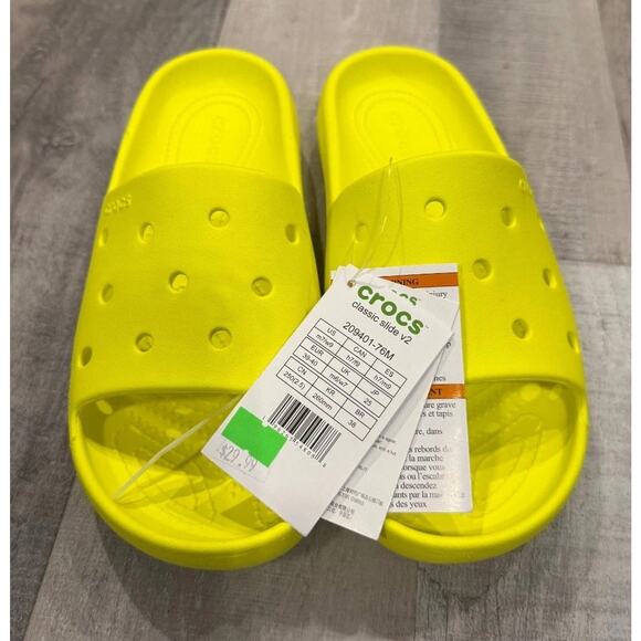 NWT Crocs Classic Slide Sandals Sz M7/W9 Yellow Rubber Open Toe Casual Slip On - Picture 2 of 7